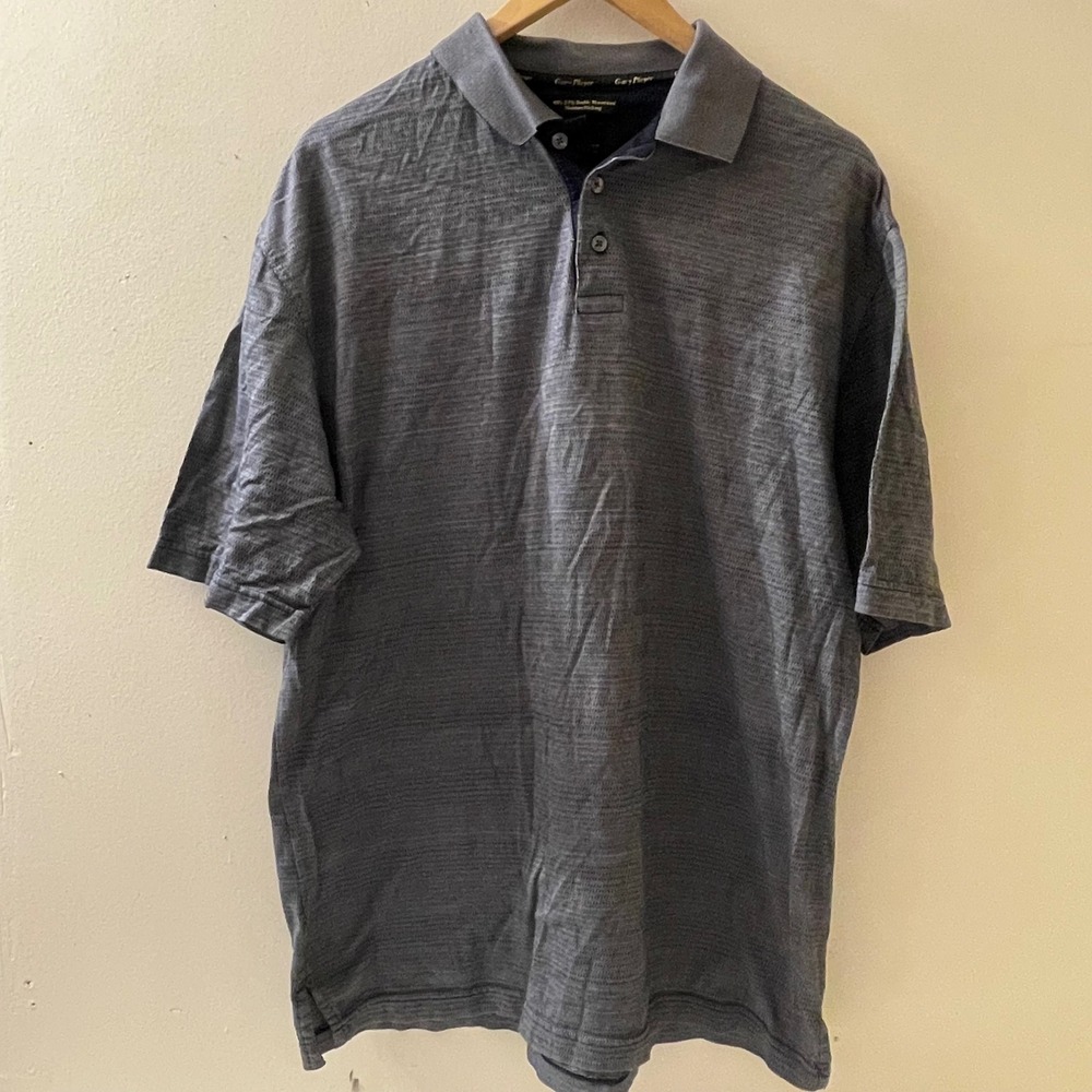 Gary Player Mens Polo‎ Shirt L Large Gray Moisture Wicking Golf Casual